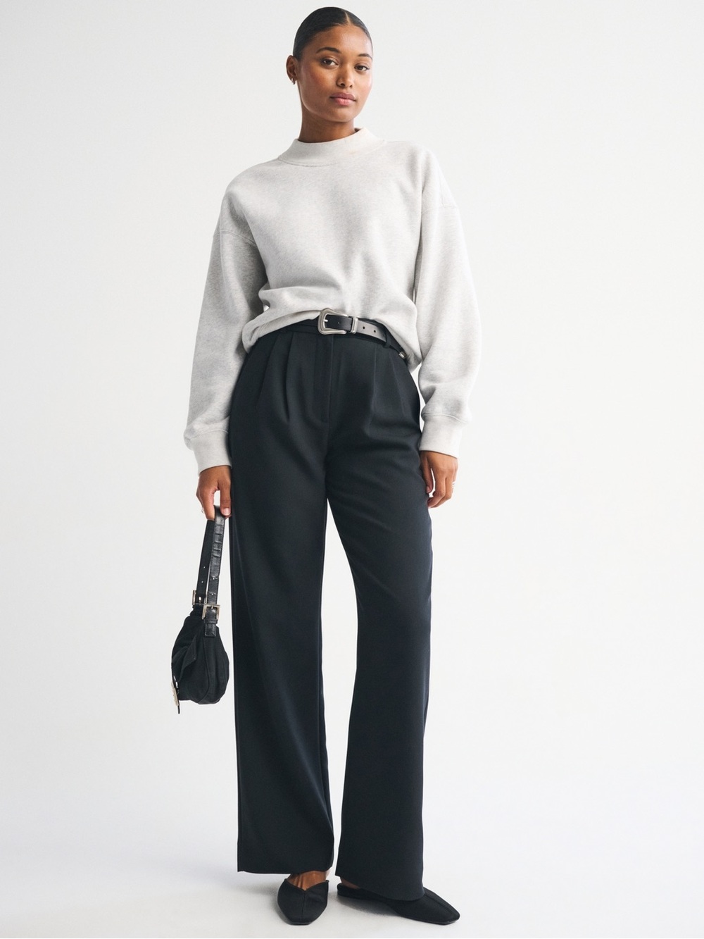 A&F Curve Love Sloane Tailored Wide Leg Pants Black Size 24